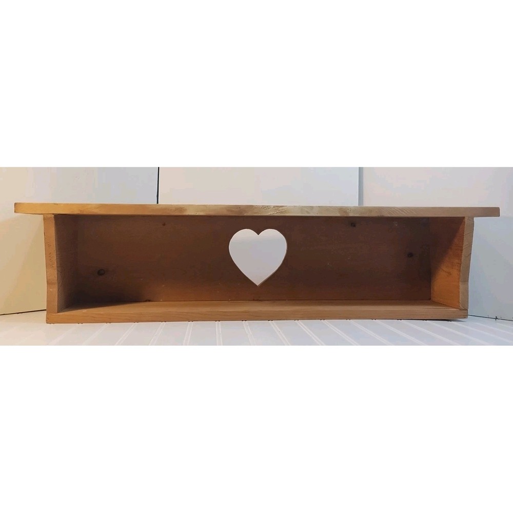 Vintage Heart Cut Out Wood Double Shelf Plate Groove Rustic Cottage Farmhouse
